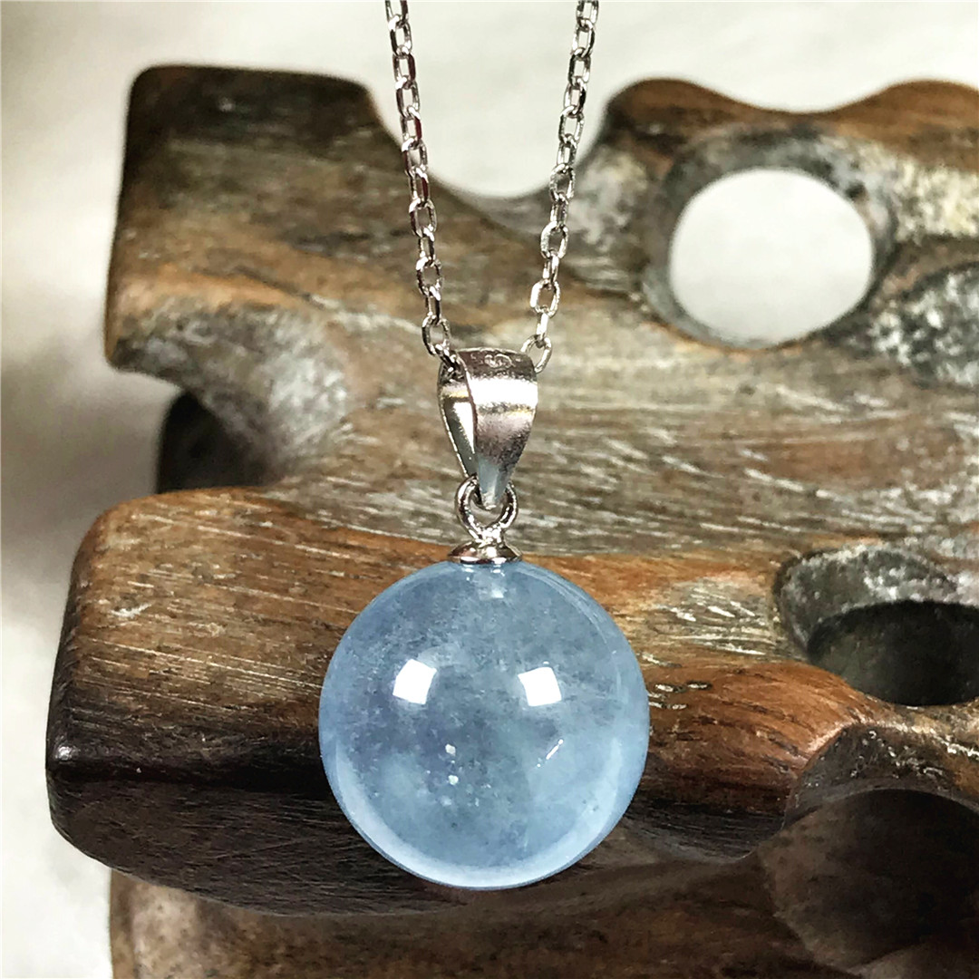 925 Sterling Silver Chain Necklace Men - Collana con ciondolo acquamarina blu naturale