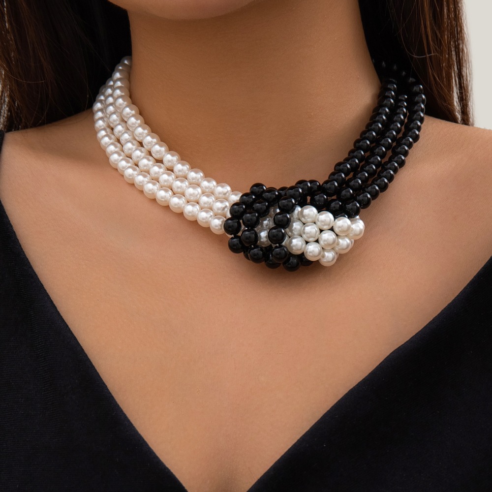Pearl Choker Necklace Vintage - Collana Multistrato Retrò con Perle Imitate