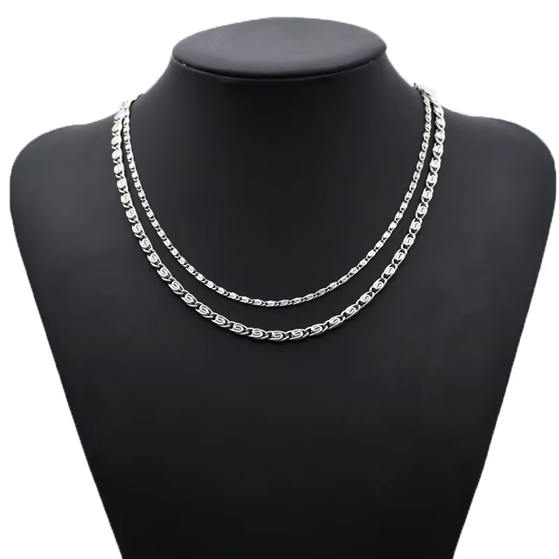 925 Sterling Silver Chain Necklace Men - Andara Collana a Catena Laterale in